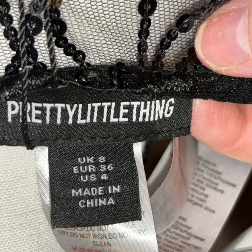 Pretty Little Thing Top Womens Size 4 Black Sequin Detail Cowl Neck Tie Back Top